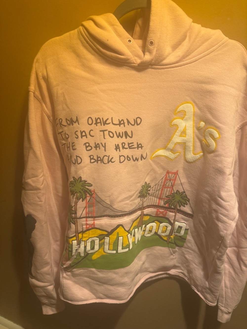 HOMME Femme Pink Graphic Hoodie with Hollywood & Golden Gate Design
